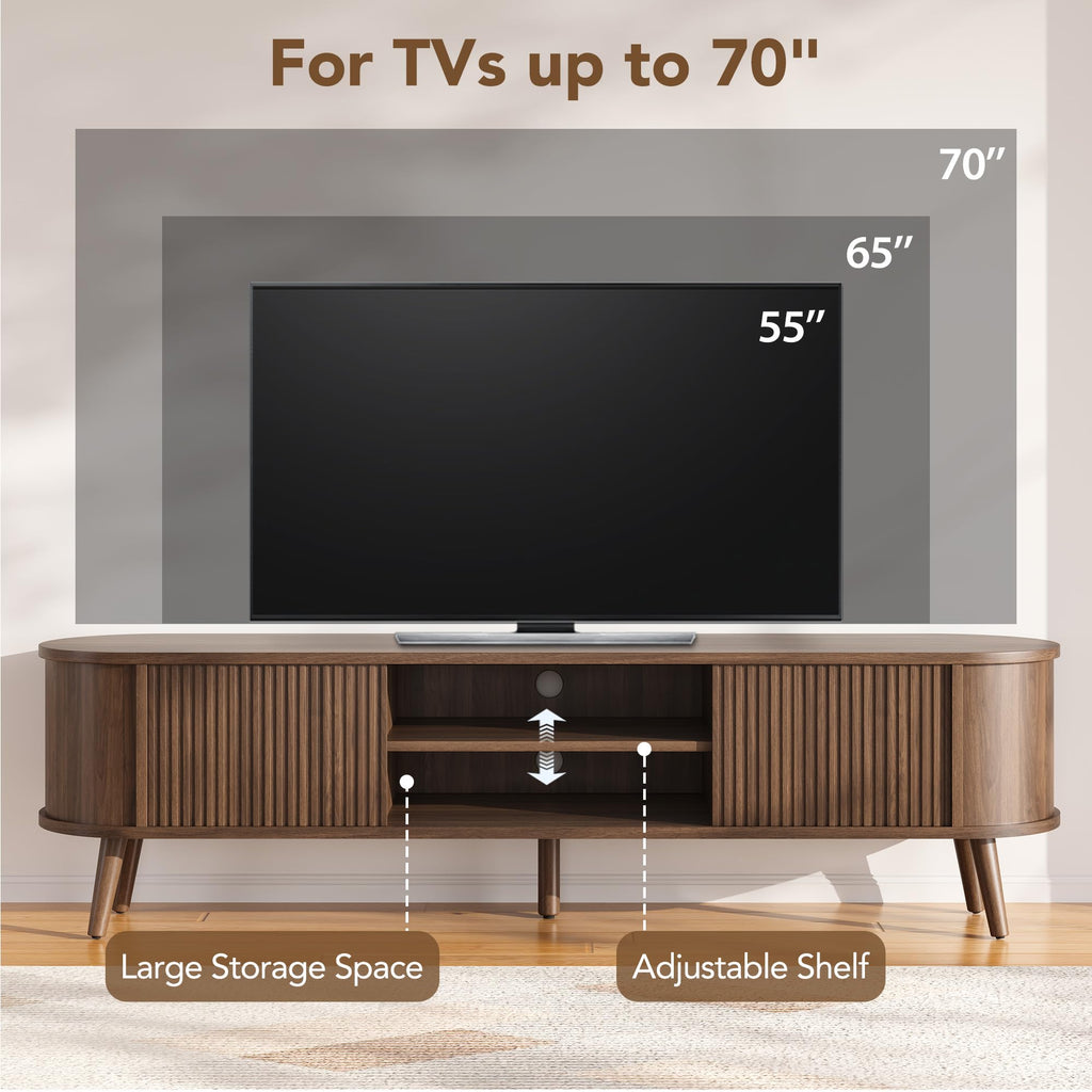 70" Mid Century Modern TV Stand for TVs up to 70 Inch, TV Console, Walnut