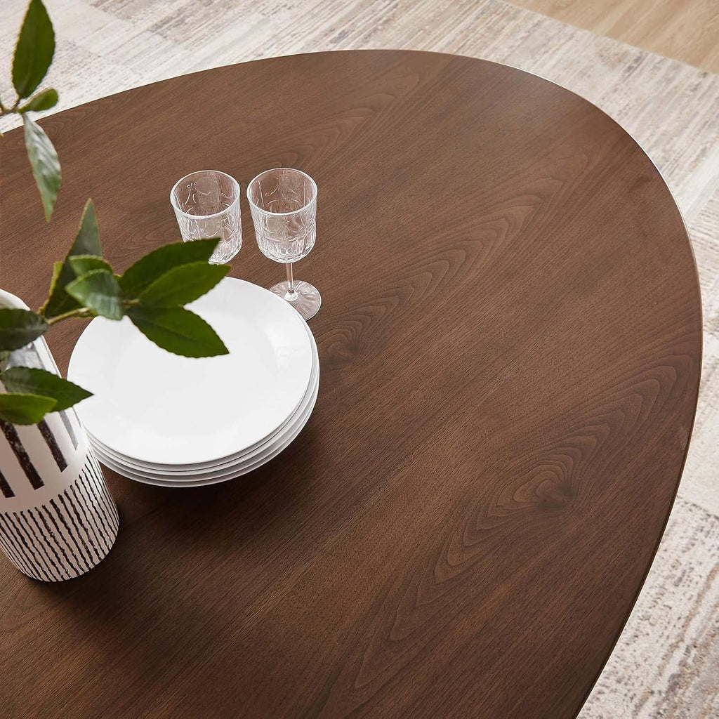 Inspired Tulip Style Oval Pedestal Dining Table — Black Base / Walnut Top, 78″ Oval