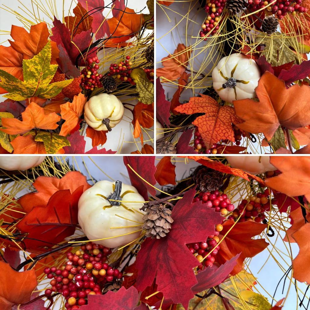 24 inch Fall Wreaths for Front Door with Pumbkin and Maple