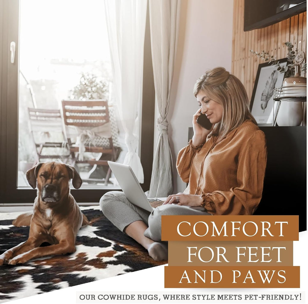 100% Genuine Brindle Tricolor Cowhide Rug - Modern Style Animal Skin Rug & Floor Carpet & More - Extra Large (6x7-8
