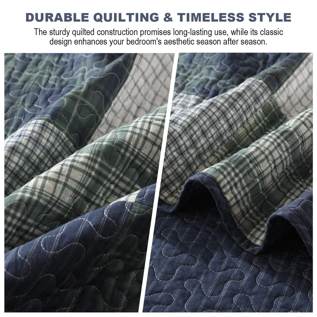 Rustic Quilt Set, 100% Cotton Plaid Patchwork Bedspreads