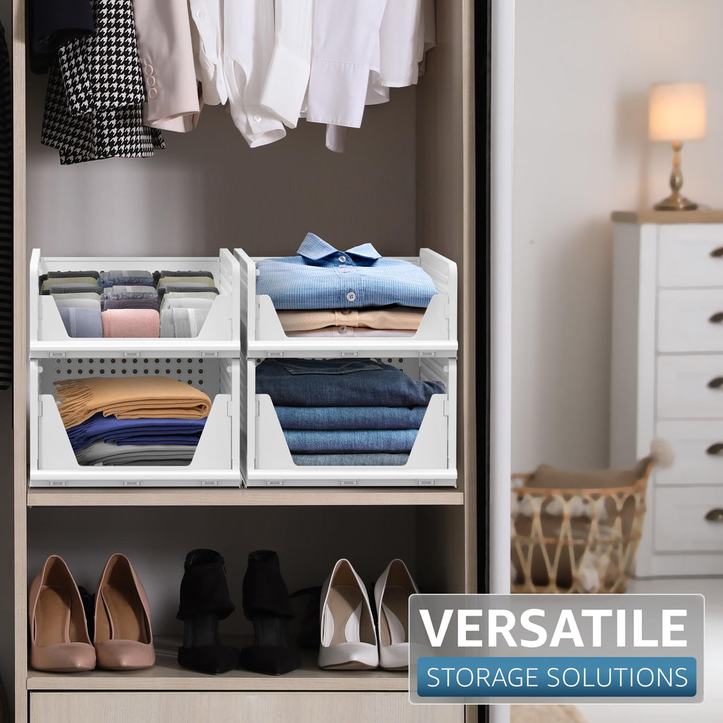 Stackable Closet Organizer, Open-Front Shelf Bins (2 Small 2 Medium)