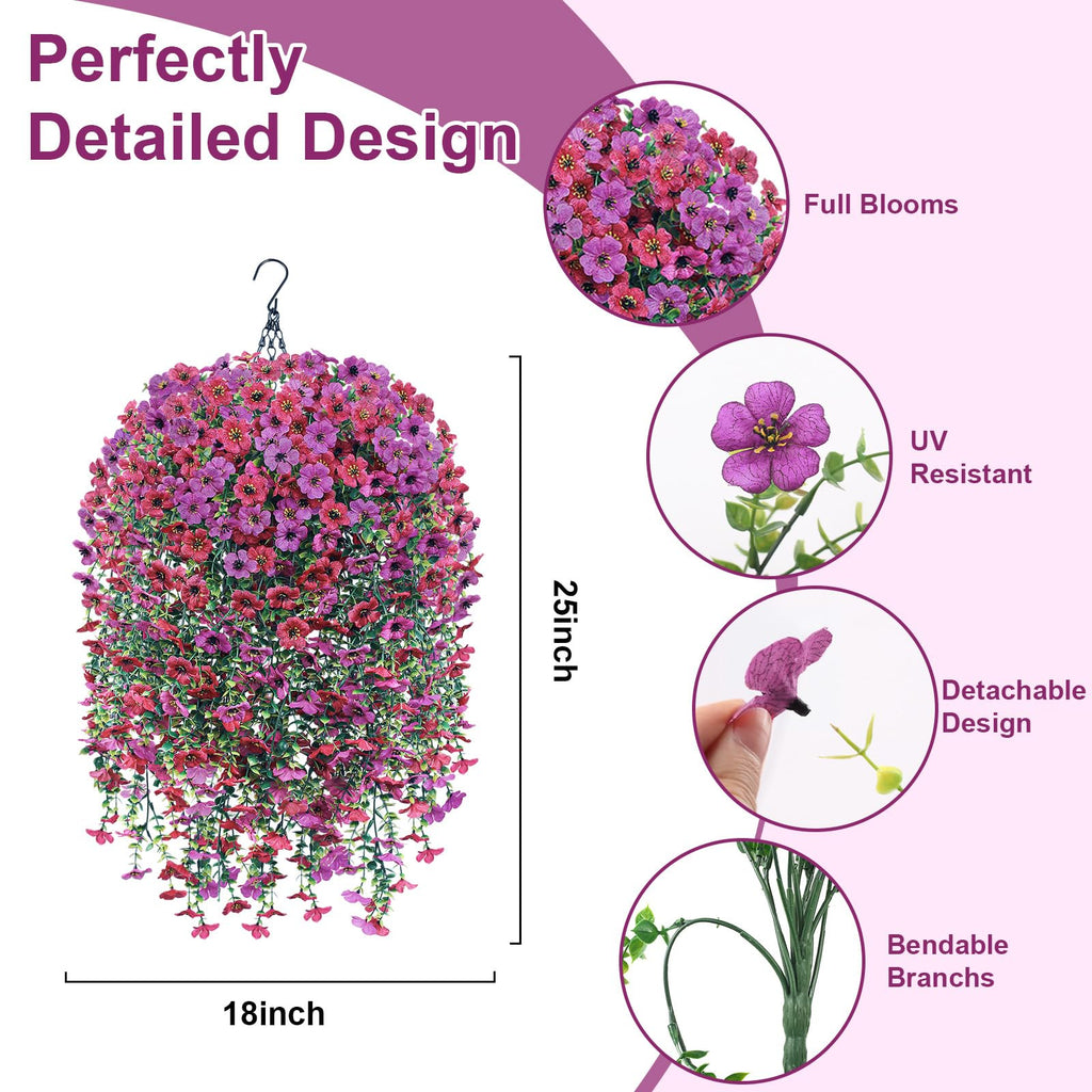 Artificial Hanging Flowers with Basket for Outdoor, 4pcs UV Resistant Silk Fake Daisy Flowers, Faux Flower Plants