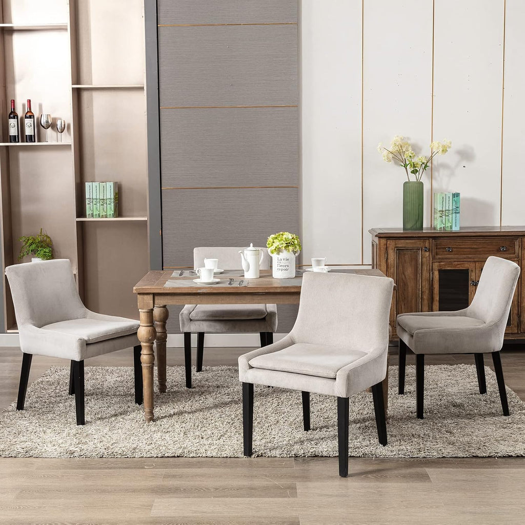 Upholstered Dining Chairs Set of 2, Mid-Back Kitchen Room Chair with Wood Legs, Corduroy Padded Dining Side Chairs
