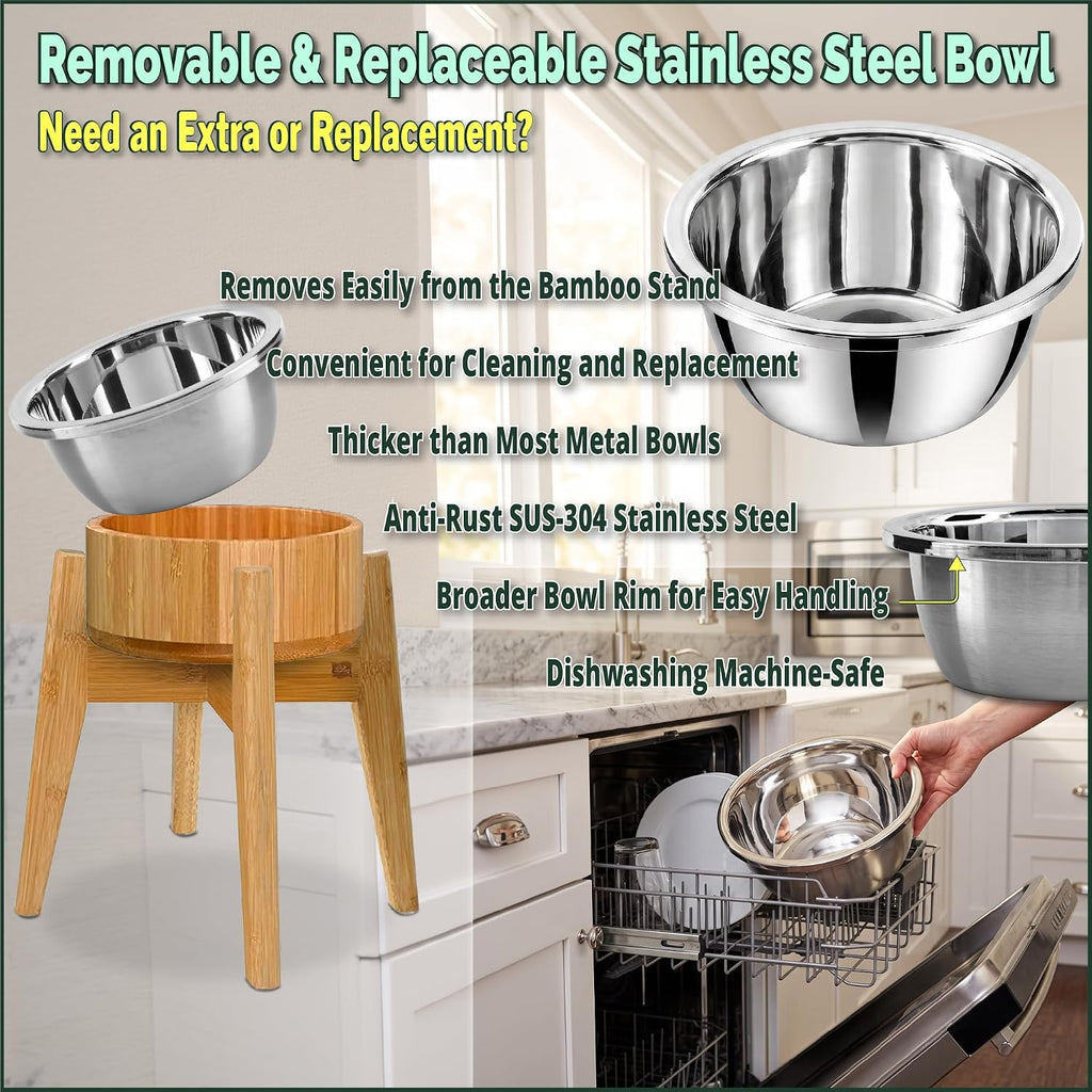 Elevated Dog Bowl for Mid-Large Dogs, 12-Inch Bamboo Stand, 64-oz