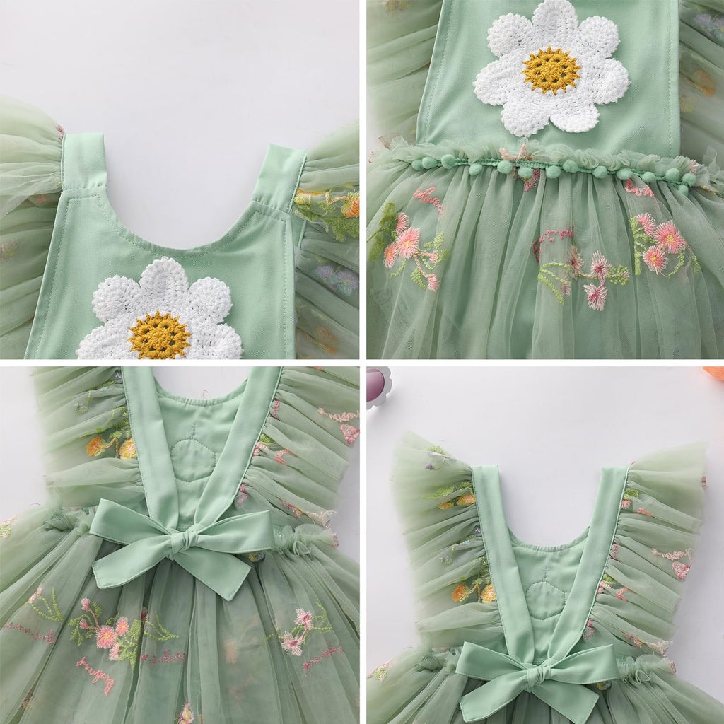Fairy Dress Newborn Infant Baby Girls 1st First Birthday Cake Smash Outfit Party Floral Embroidery Tulle Princess