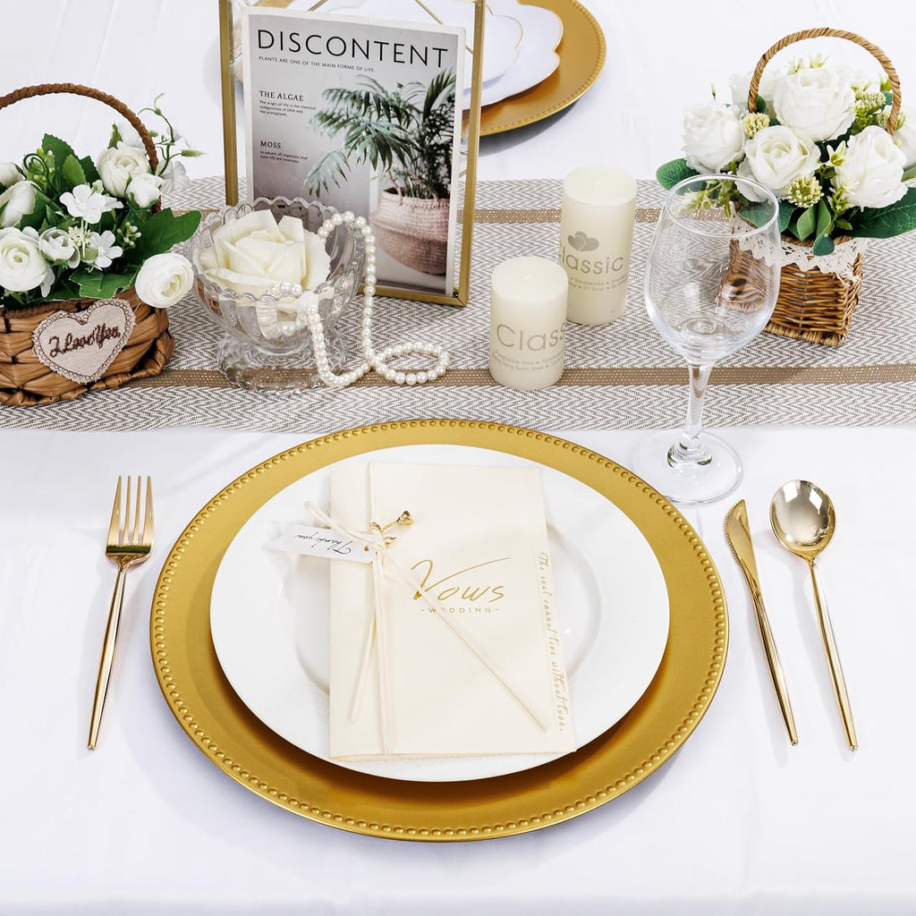 13" Gold Charger Plates, Plastic Chargers for Dinner Plates - Set of 12