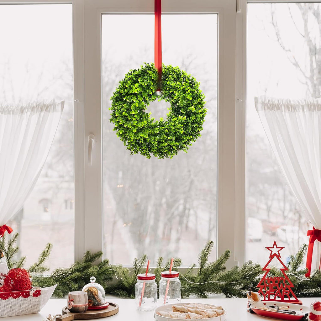 22" Boxwood Wreath for Front Door,Spring ,Summer All Season Wreaths, Farmhouse Door Wreath Outdoor Indoor for All