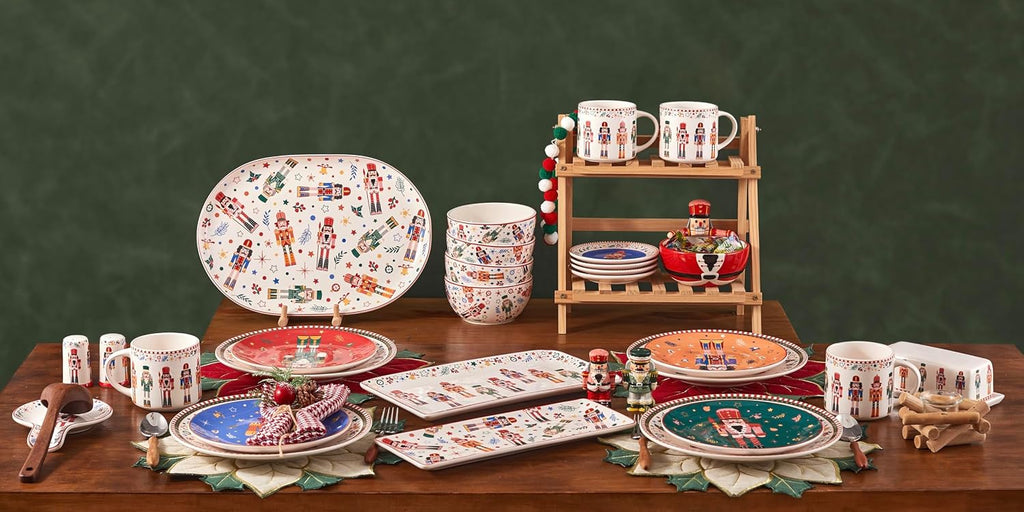 Christmas Soldier Ceramic Rectangular Serving Platters Set of 2, 14 Inch, Microwave & Dishwasher Safe, Large
