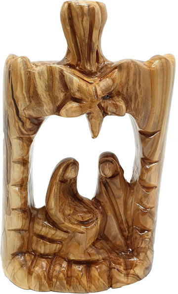 Olive Wood Nativity Scene 6.5" - Large Abstract Hand Carved Holy Family with Bethlehem Star Christmas Decor HOF056