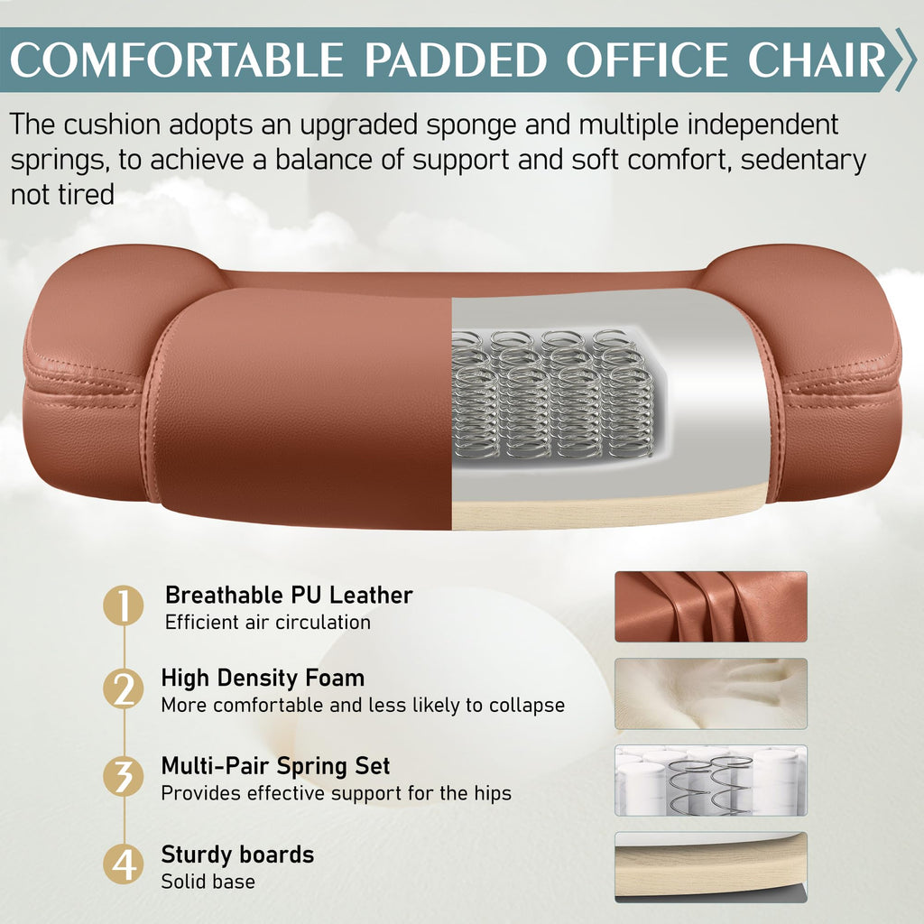 Leather Office Chair, PU Home Computer Desk Chairs with Ergonomic Back Support, 360°Swivel Free, Small Gaming Chair