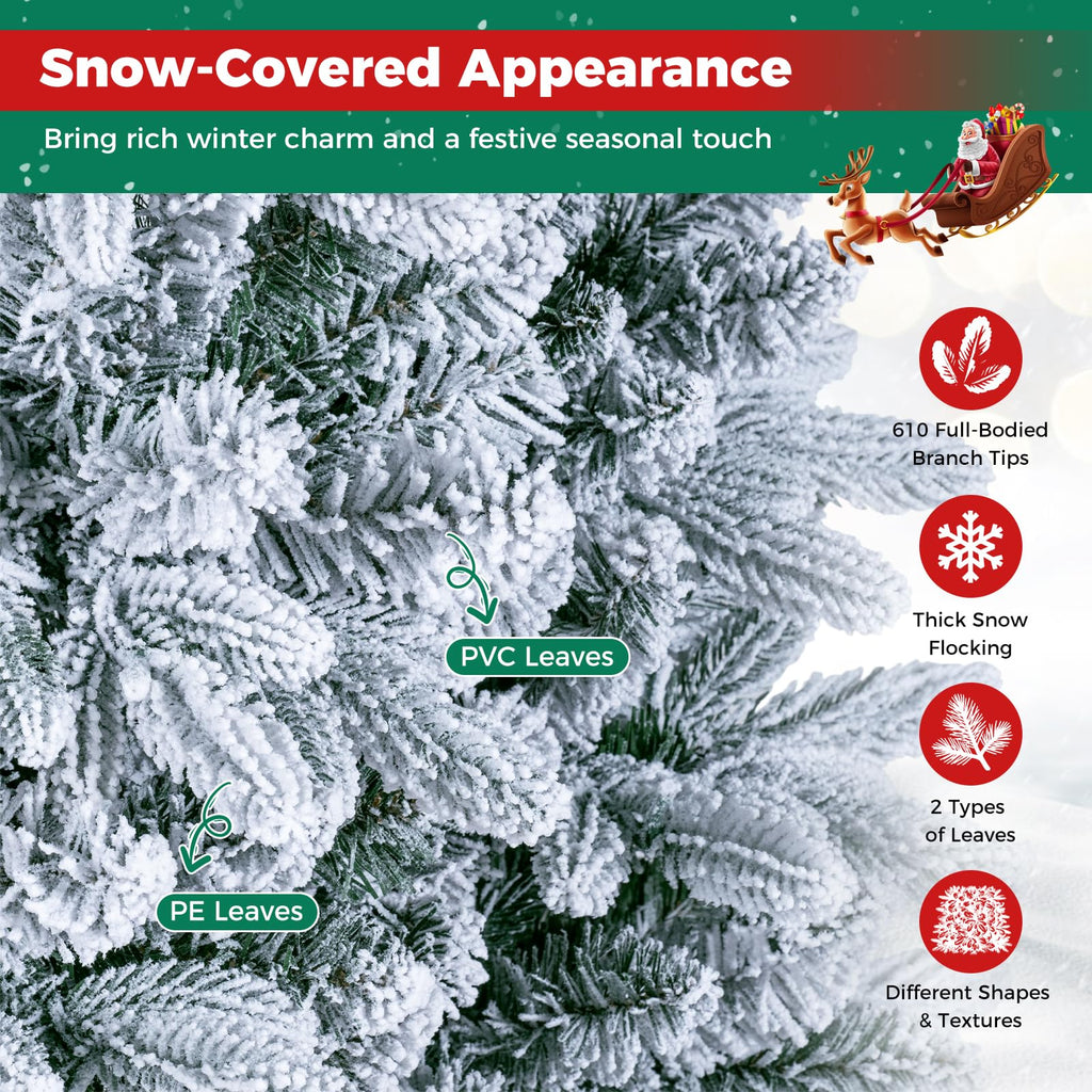 6 FT Snow-Flocked Pre-Lit Half Christmas Tree for Wall Corner