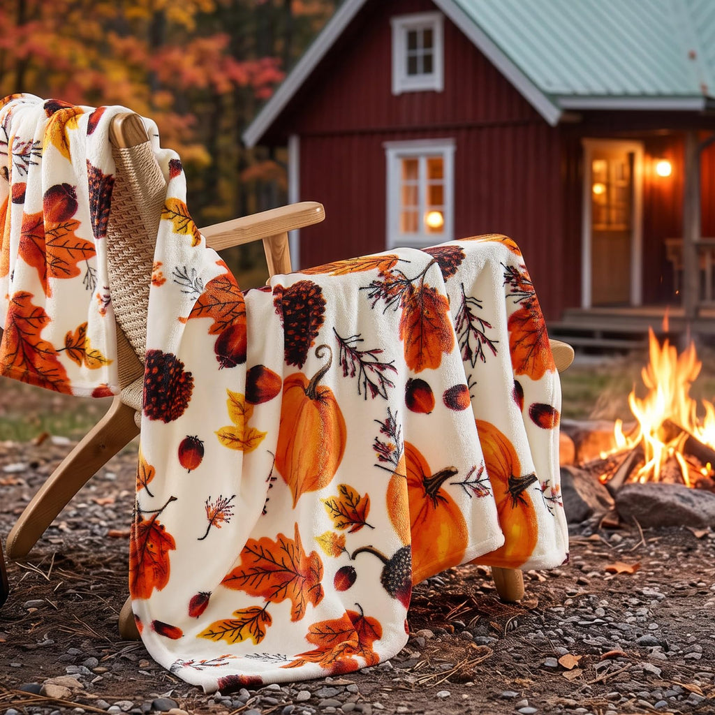 Fleece Blanket Soft Fall Throw for Couch Autumn Pumpkin 50"x60"