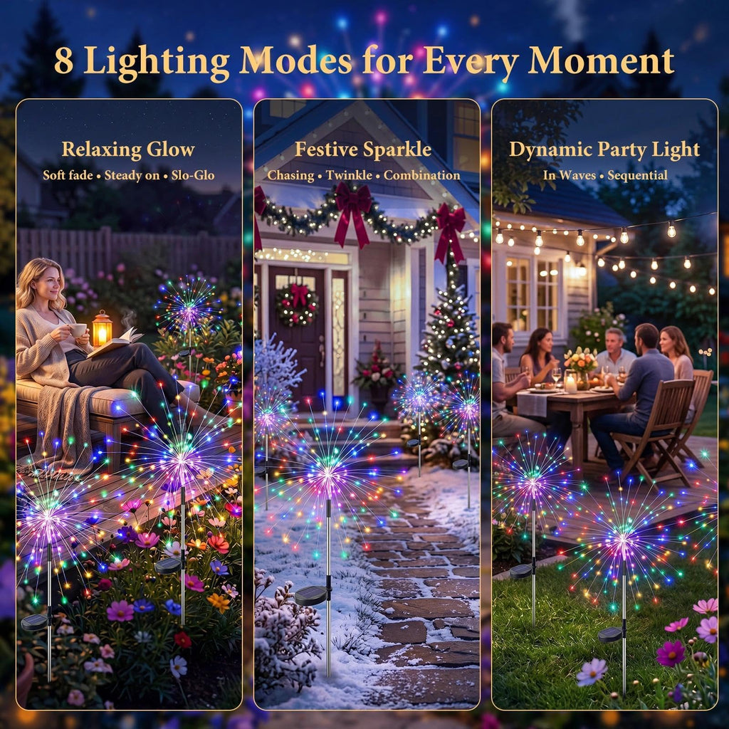 Solar Garden Lights Outdoor 8Pack,Multicolor Solar Firework Lights