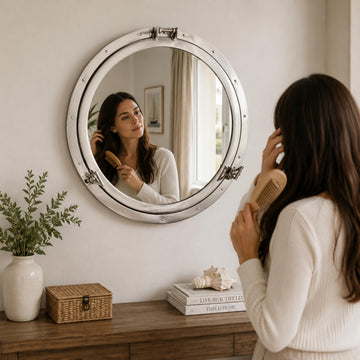 Metal Crafted Nickel Plated Aluminum Porthole Bathroom Decor Mirror (30 Inches)