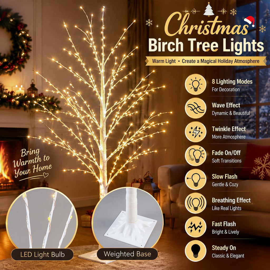 4 Pack Lighted Birch Tree, LED 8 Mode Light, 4 5 6 8 ft
