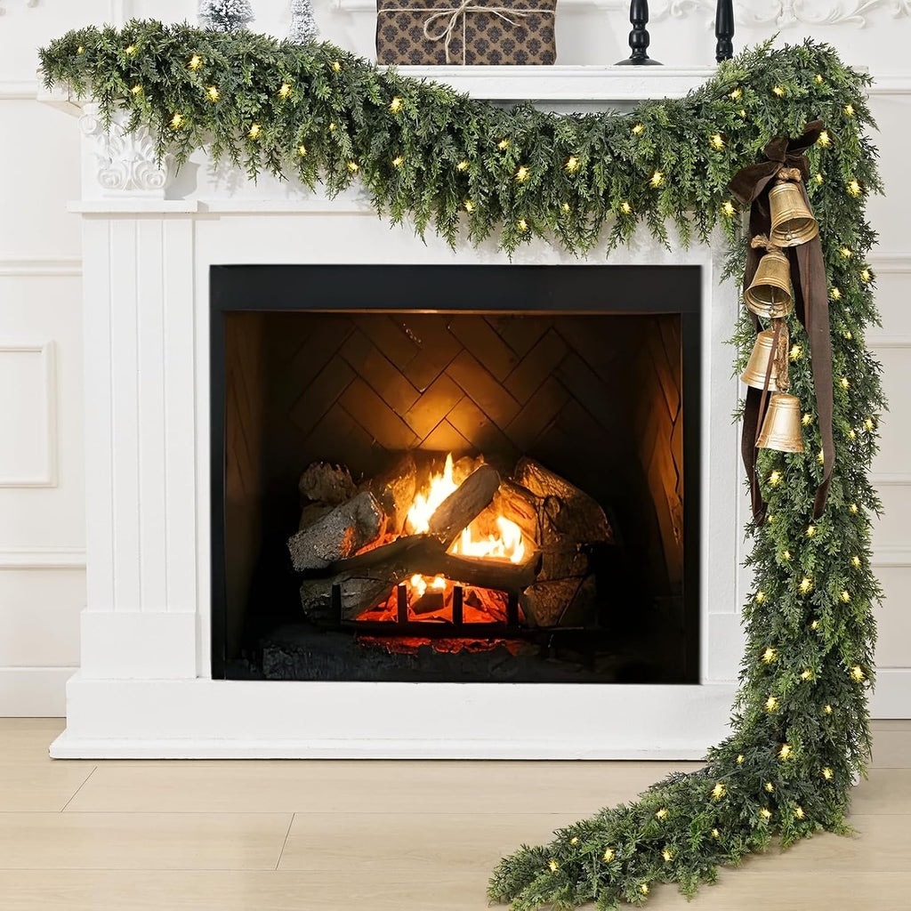 18FT Pre-Lit Christmas Garland, Realistic Artificial Cedar Garland, 1 Pc
