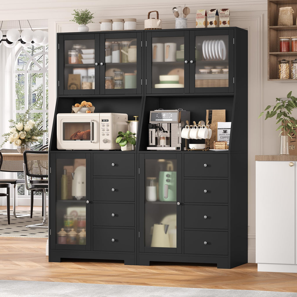 64'' Kitchen Pantry Storage Cabinet, Tall Kitchen Storage Cabinet with Microwave Stand, Hutch Cabinet with Adjustable