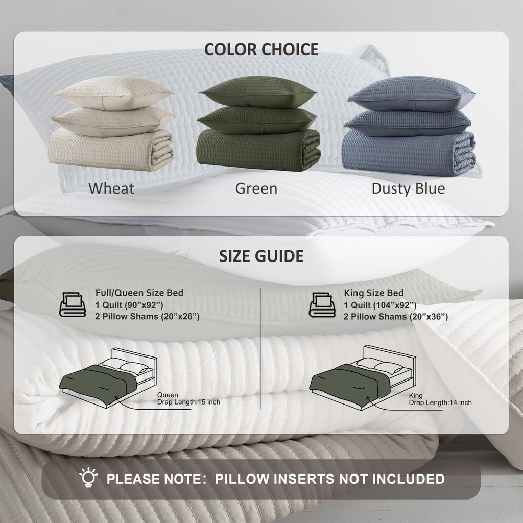 Quilt Set Channel Pick Stitch Striped Green Coverlet