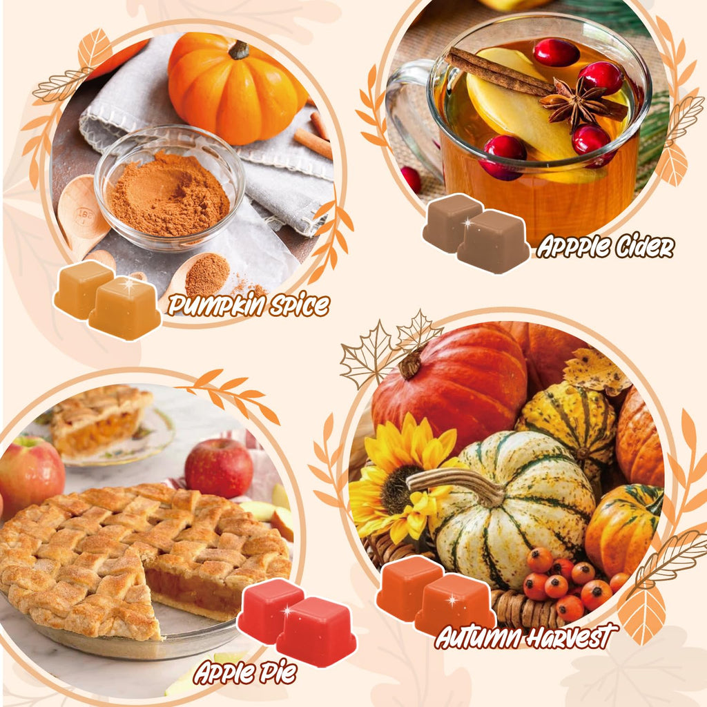 Autumn Scented Wax Melts, Scented Soy Wax Cubes Gift Set for Wax Warmer-Pumpkin Spice, Apple Cider, Apple Pie, Autumn