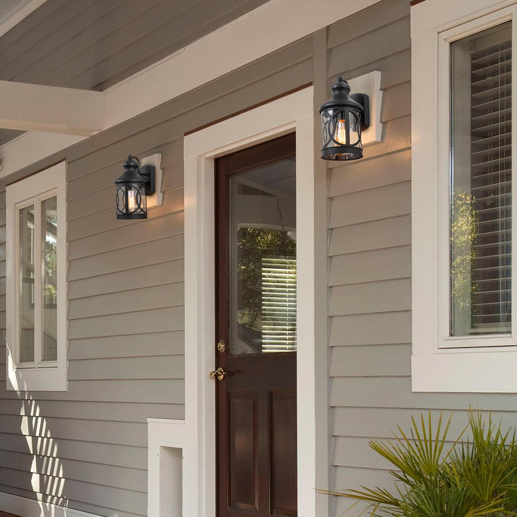 Outdoor Wall Sconce, Waterproof Exterior Light Fixture, Matte Black Porch Lantern Lights with Clear Glass Shade for