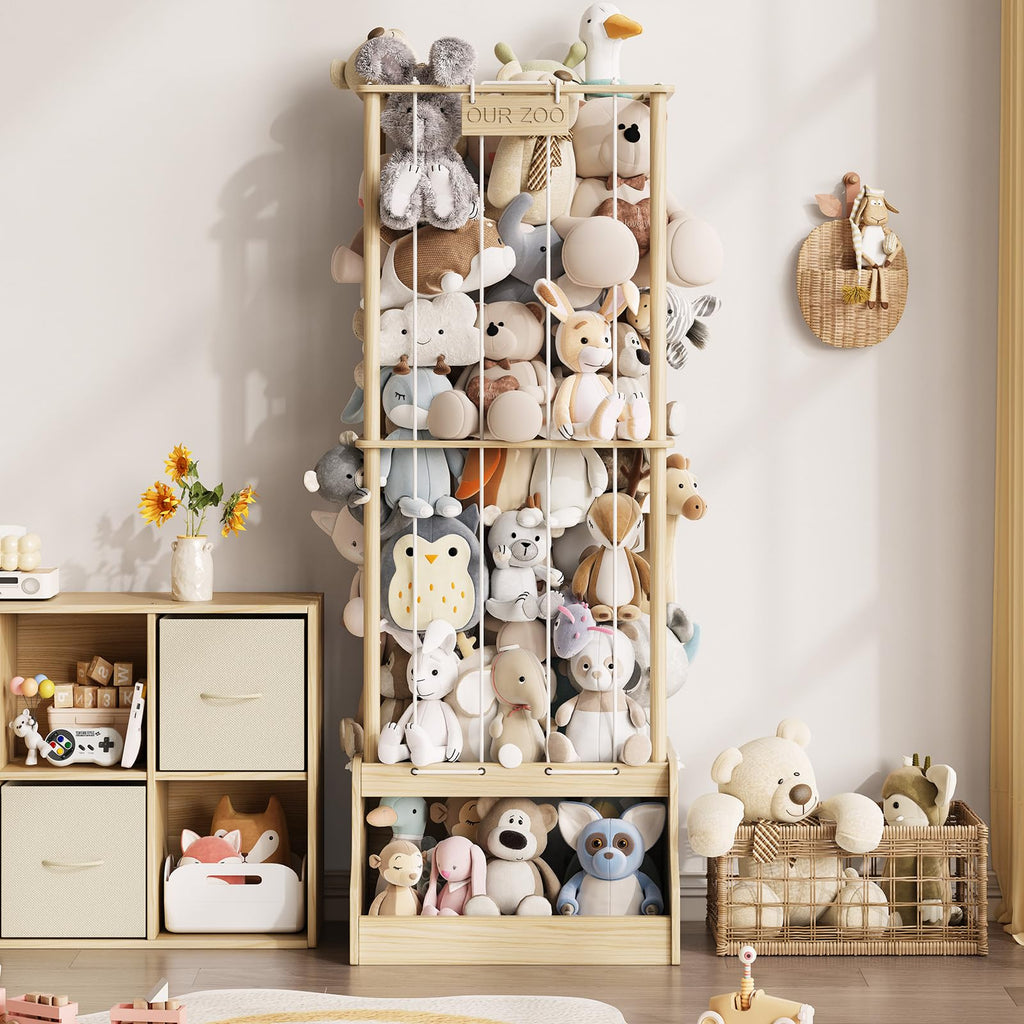 Stuffed Animal Storage Organizer, Wood Stuffed Animal Zoo with Toy chest