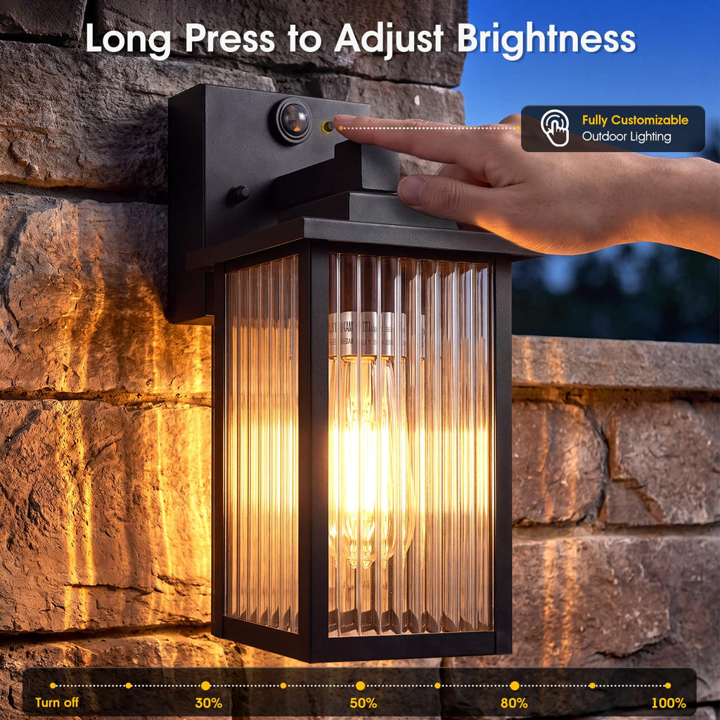 Motion Sensor Wall Light, Dusk to Dawn Outdoor Porch Light Black