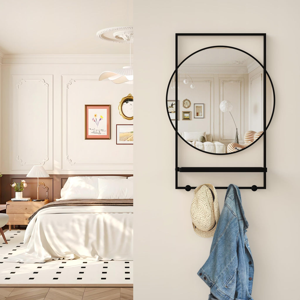Entryway Mirror with Hooks 20 X 28 Inch Bathroom Mirror with Shelf