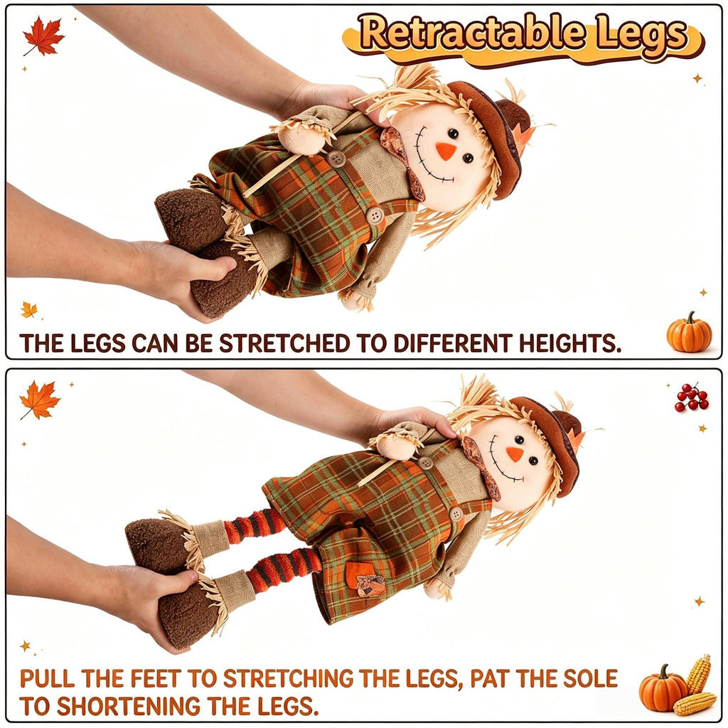Fall Decoration 2Pack Standing Scarecrows with Stretchable Legs 22" to 28"