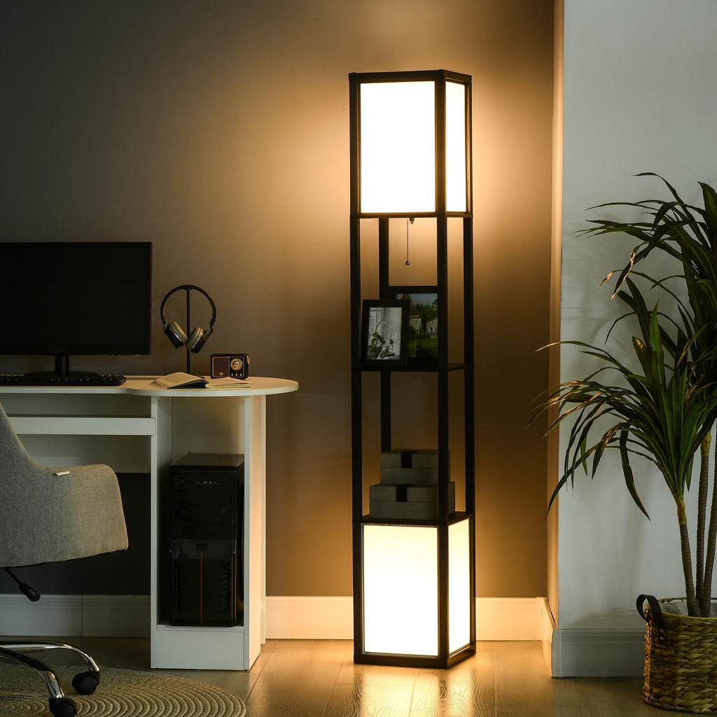 Modern Floor Lamp with Shelves & Dual Ambient Lighting Tall Black