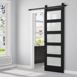30" x 84" 5-Lites Frosted Glass Sliding Barn Door and Hardware Kit Included & 6FT Track & Handle, Ea