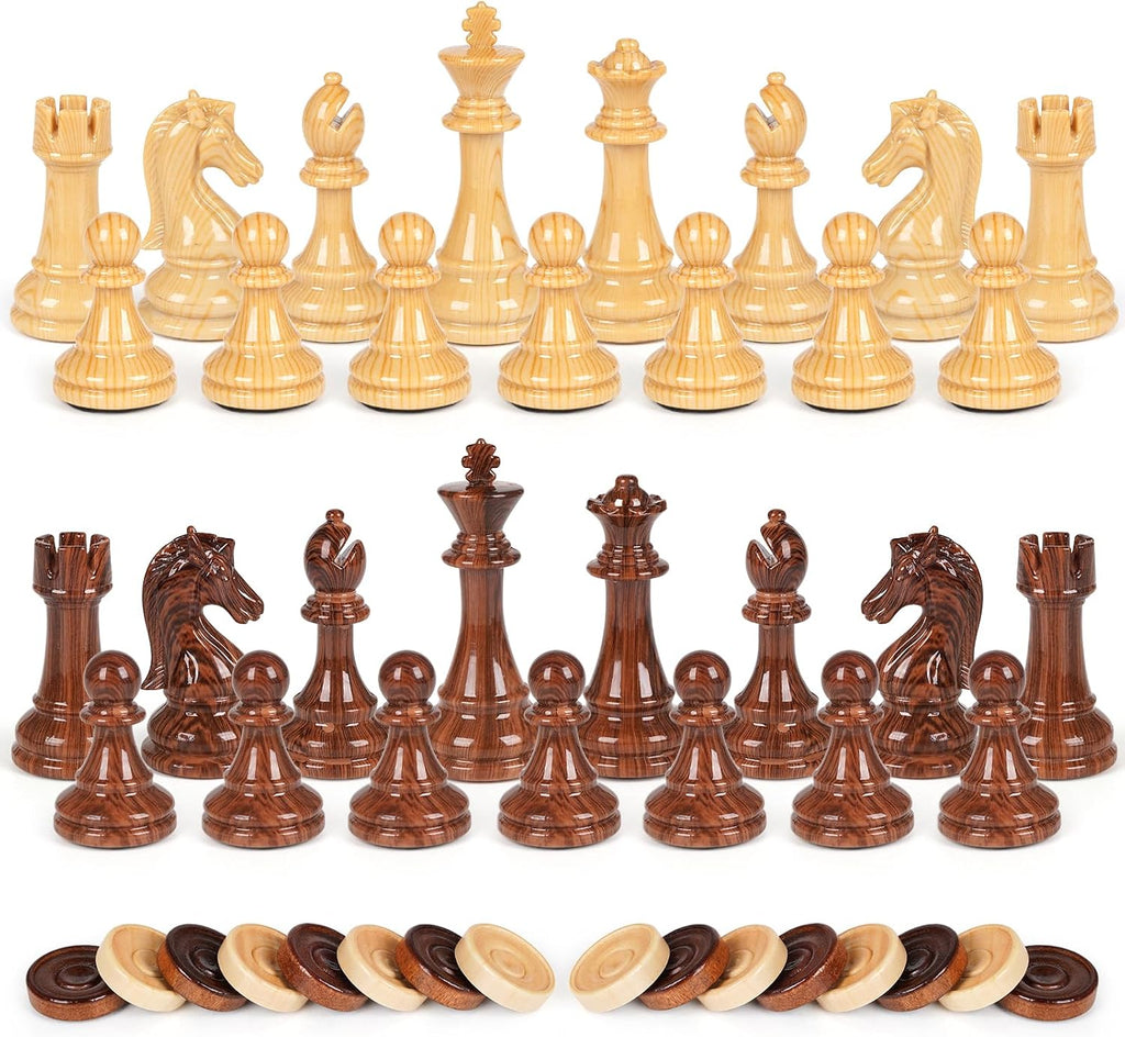 3 in 1 Magnetic Chess Set & Checkers Backgammon Board Game Set, 15" Wooden Folding Chess Board, Tournament Portable