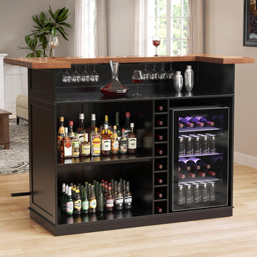 63.1" Home Bar Cabinet with Fridge Space, U-Shape Liquor Mini Bar