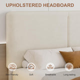 Queen Bed Frame Upholstered Platform Beds with Height-Adjustable Cotton and Linen Headboard, Heavy Duty Wood Slats