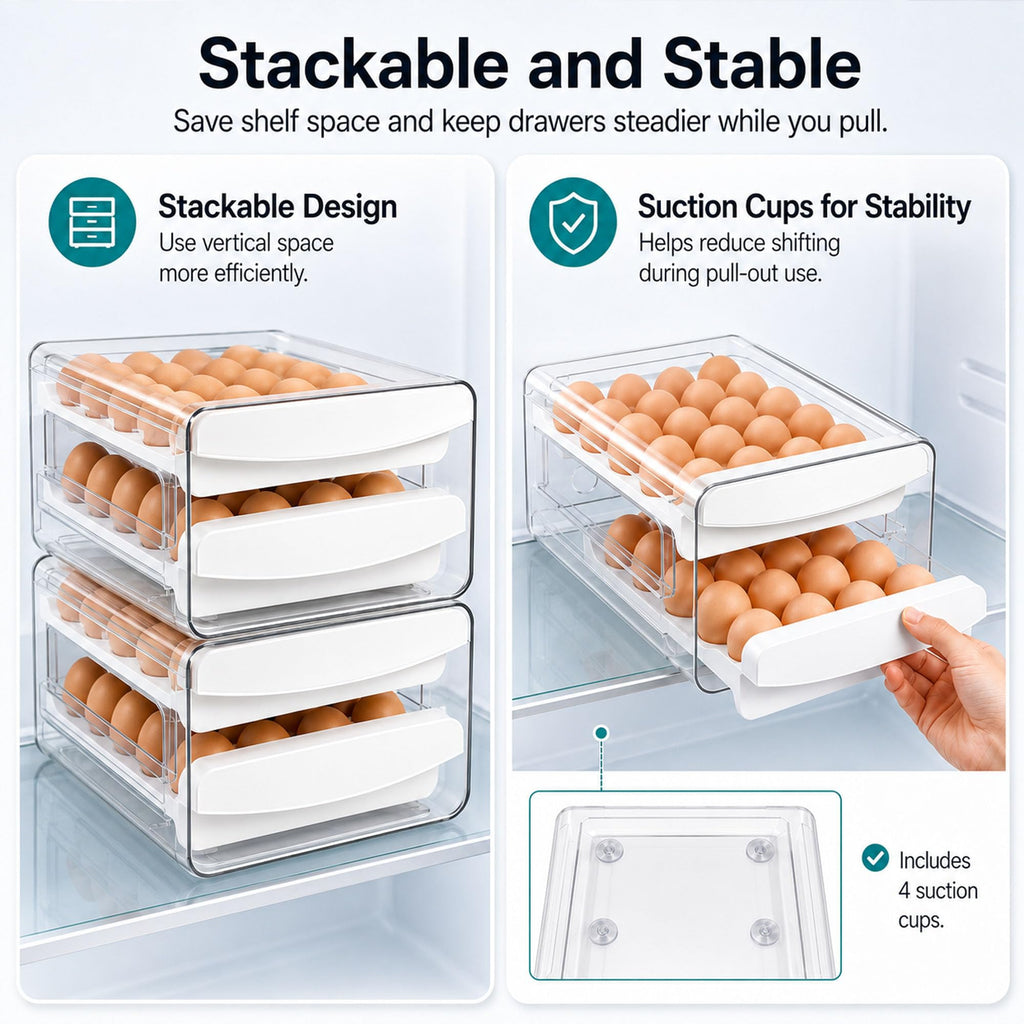 Egg Holder for Fridge, 40-Egg Refrigerator Organizer with Drawers
