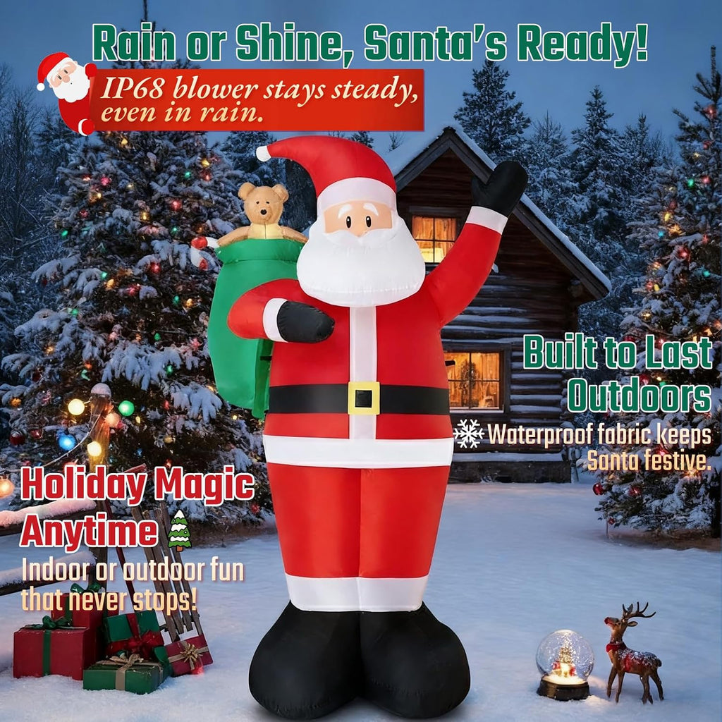 8 FT Christmas Inflatable Santa Claus Outdoor Decorations - LED Lights, Waterproof & Durable Inflatable Xmas Yard