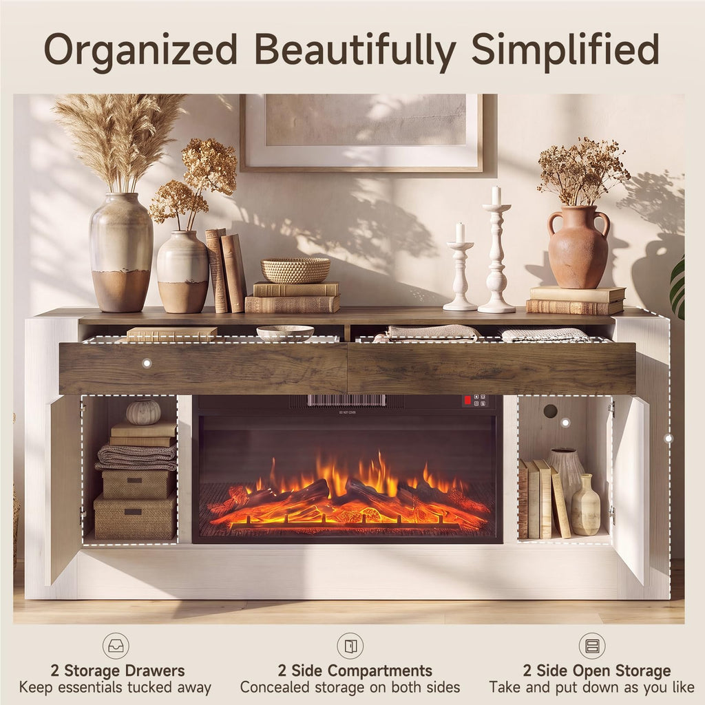 70 inch TV Stand for TVs Up to 80 Inches with Fireplace, White