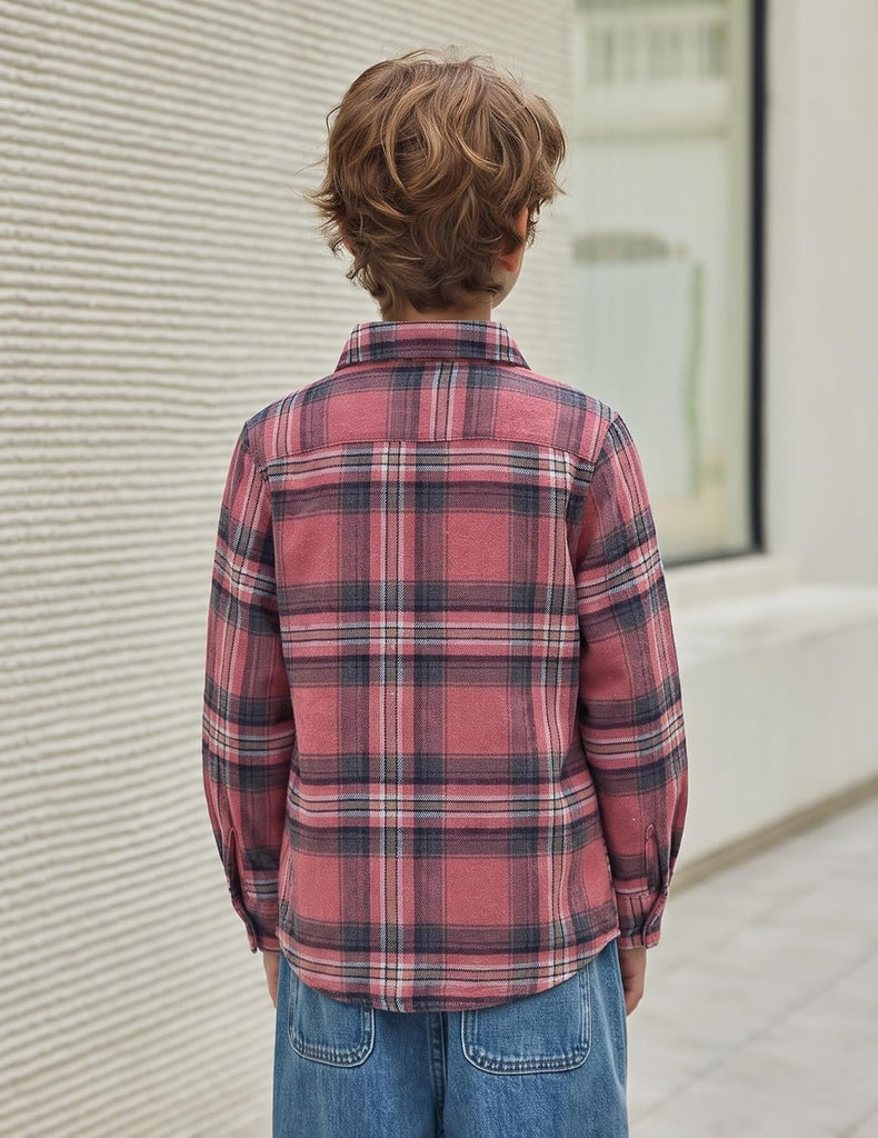 Boys Flannel Plaid Shirt Long Sleeve Button Down Casual Shirts