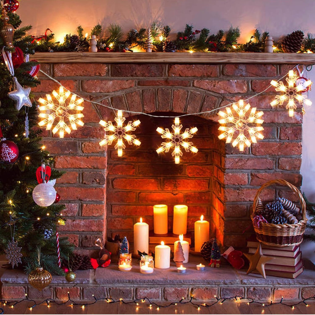 8.5 FT Snowflake Lights with 6 Drops, 100 Counts Clear Blubs Christmas String Lights, Plug in & Connectable Icicle