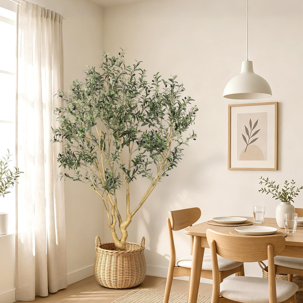 Large Faux Olive Tree 7 Feet with UV Resistant in Black Planter