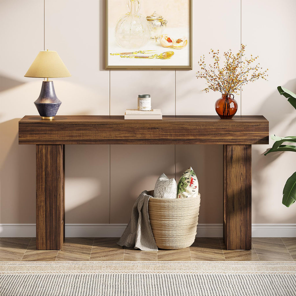 63-Inch Long Console Table, MDF Wood Grain Rectangular Sofa Table Behind The Couch, Farmhouse Entryway Table for