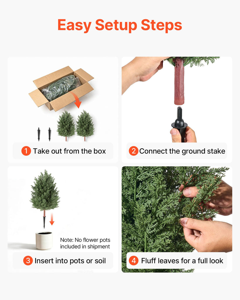 Artificial Topiary Cedar Bush 3 Ft Set of 2 Greenery Fake Shrubs, PE Faux Trees with Ground Spikes, Indoor & Outdoor