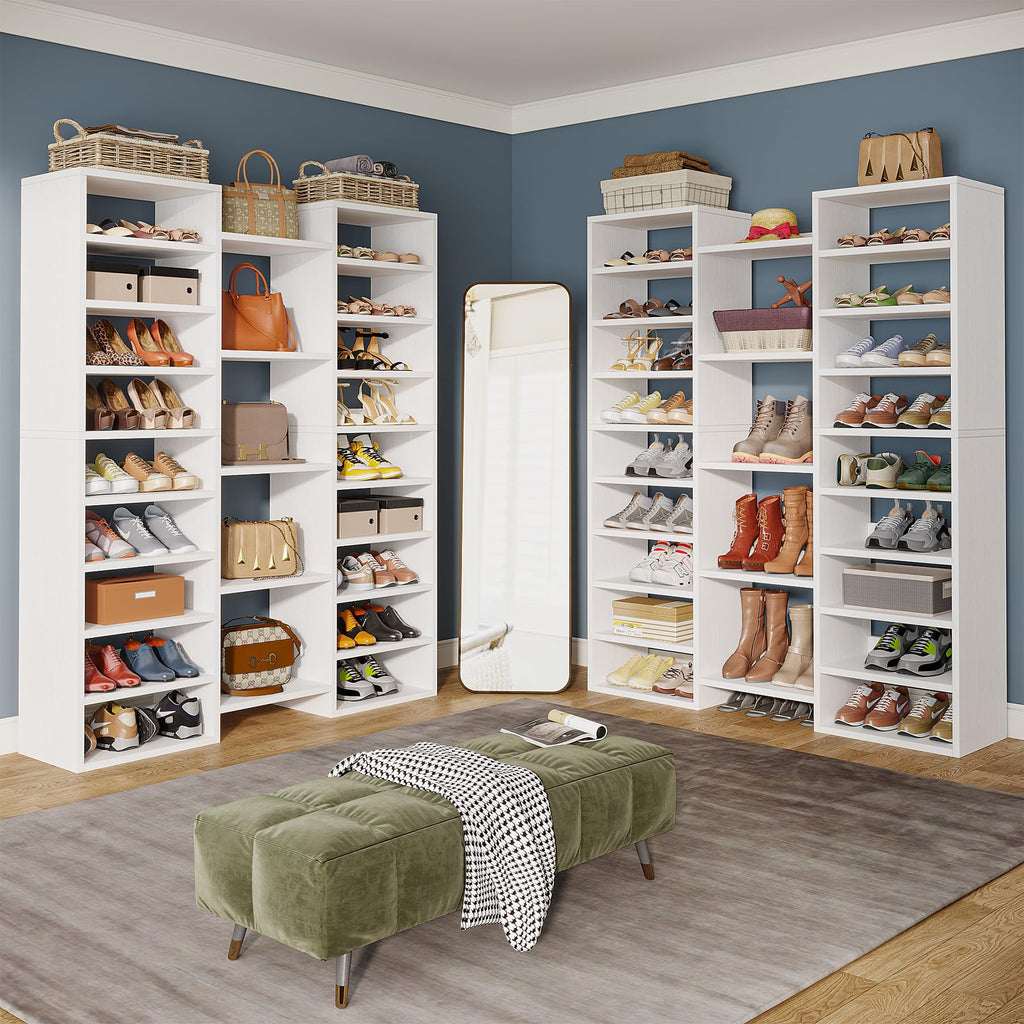 14-Tier Shoe Cabinet, 59" Tall White Storage Organizer