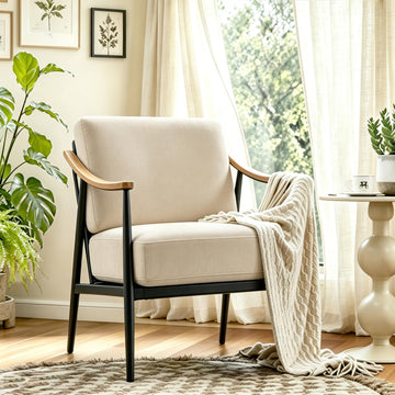 Modern Accent Chair Bedroom Mid Century Arm Chair Upholstered Office Accent Chair Comfy Waiting Room Chair with Metal
