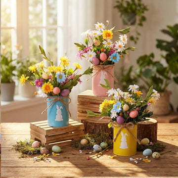 Easter Table Centerpiece Decorations,3 Bunny Vase Centerpieces with 9 Artificial Easter Egg Berry and Floral Picks - Set of 3