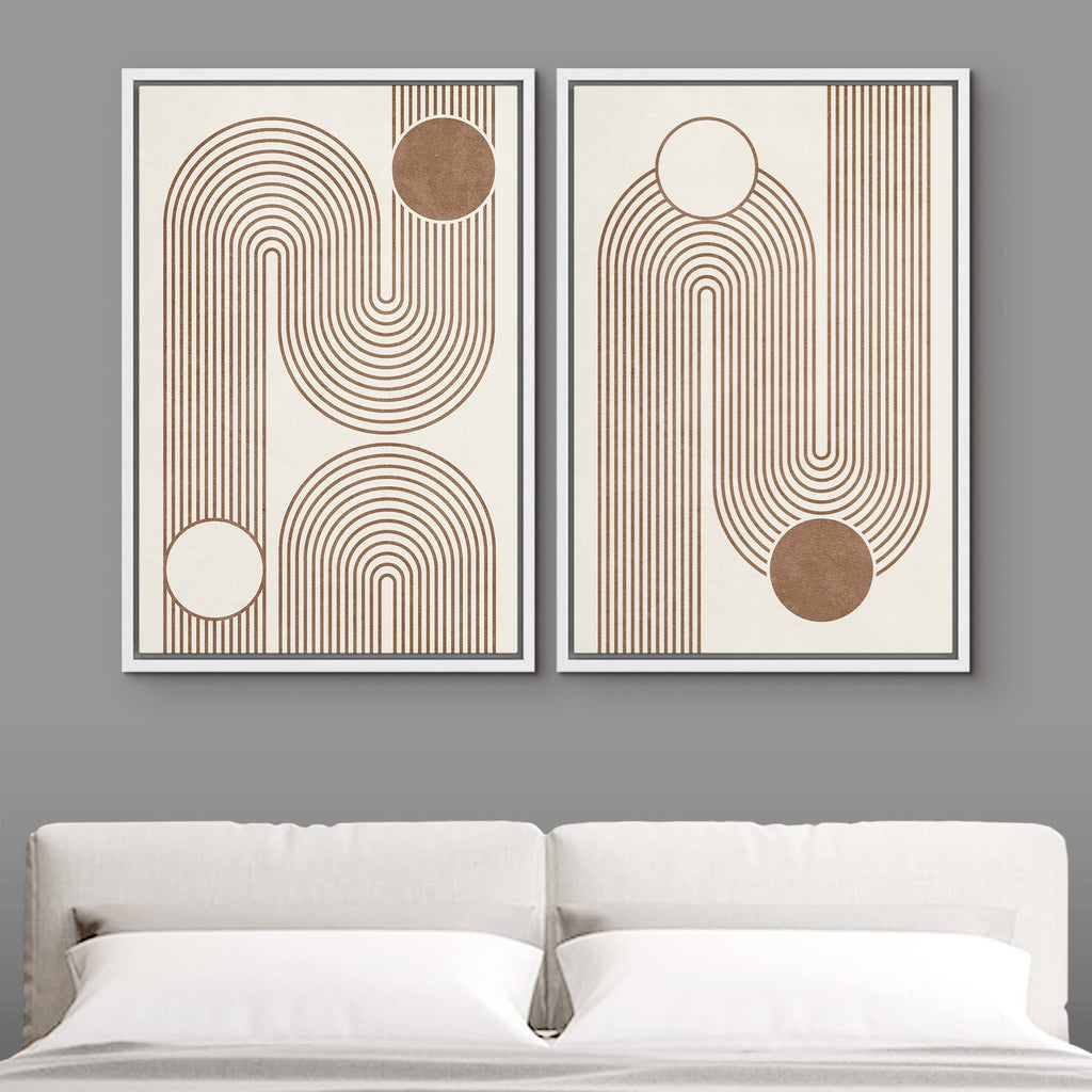 Framed Canvas Print Wall Art Set Geometric Mid-Century Circle Line Polygons Abstract Shapes Illustrations Modern Art