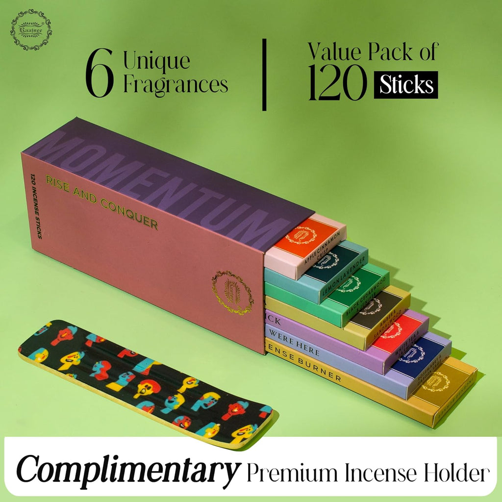 Natural Incense Sticks Variety Pack with Incense Stick Holder Organic Insence Sticks,120 Inscents-Sticks - Set of 6