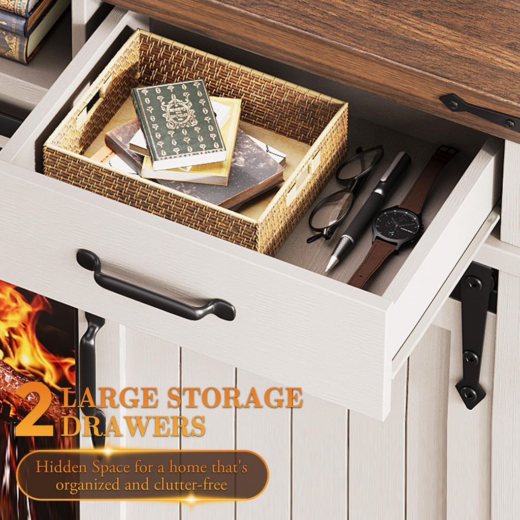 70'' Fireplace TV Stand with 36'' Electric Fireplace, Tall Farmhouse TV Stand for 65/75 Inch TV, Entertainment Center