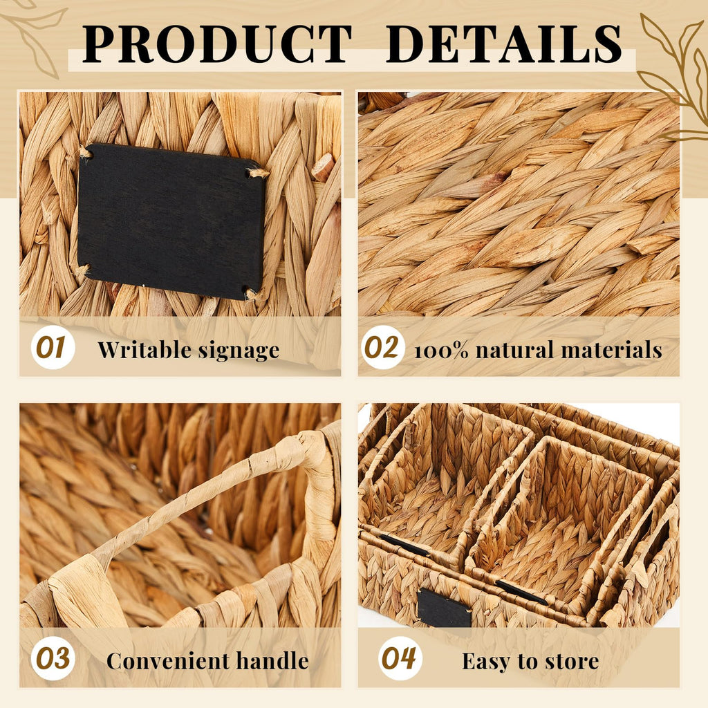 4 Pcs Water Hyacinth Storage Basket Set Boho Decor