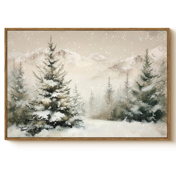 Vintage Winter Snow Mountain Wall Art 16x24 Framed Canvas Print